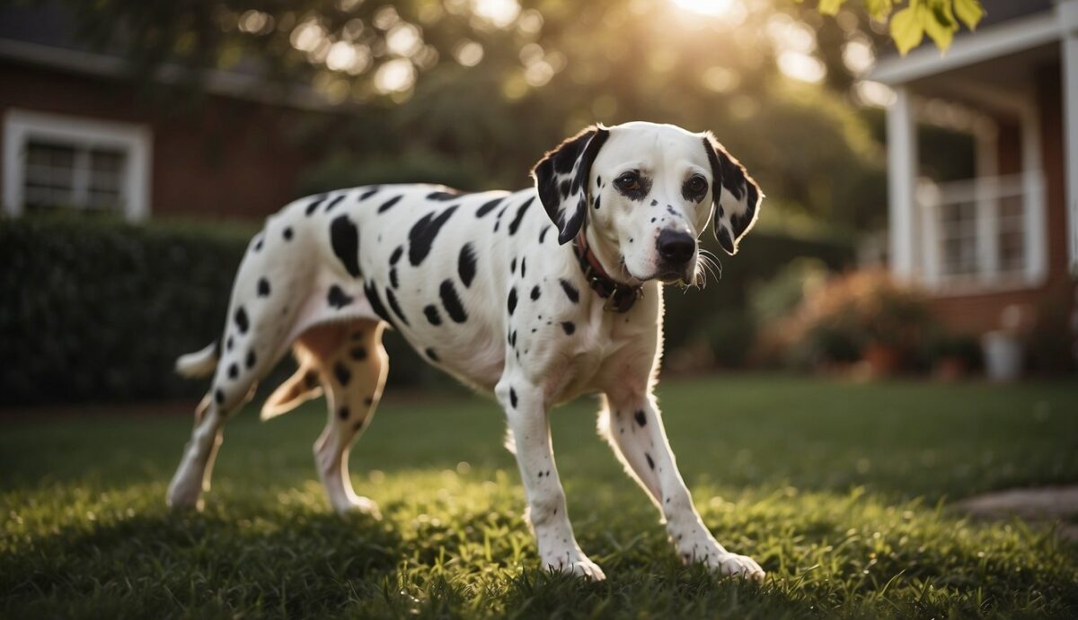 Dalmatians bark excessively in a backyard setting. A variety of environmental adjustments are made to reduce the barking, such as adding visual barriers and providing mental stimulation for the dogs