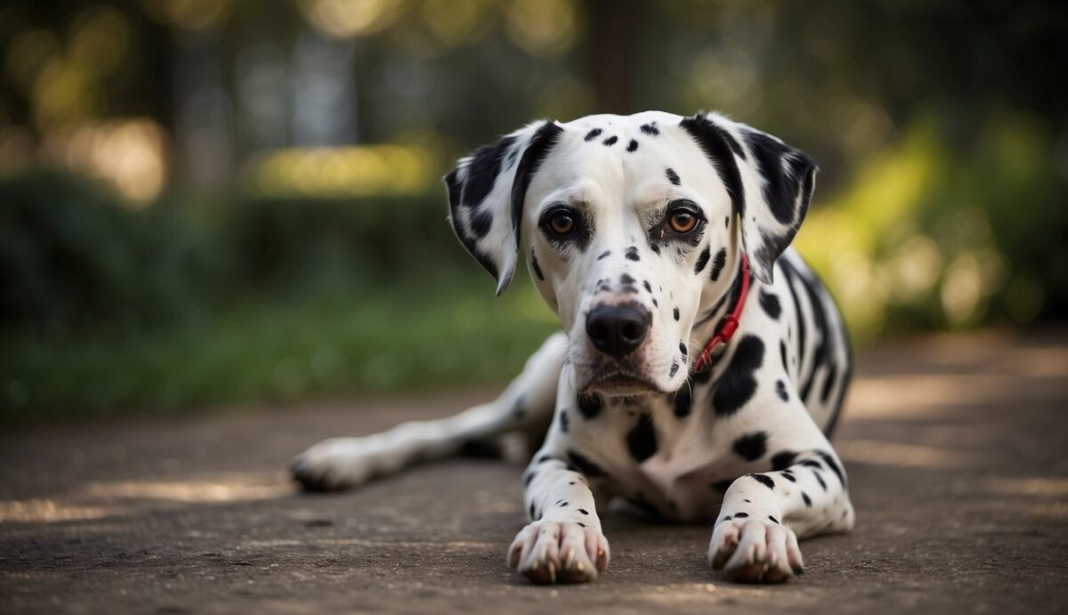 A Dalmatian with thyroid issues shows symptoms. Vet diagnoses and treats the dog. Medication and care are provided for long-term management