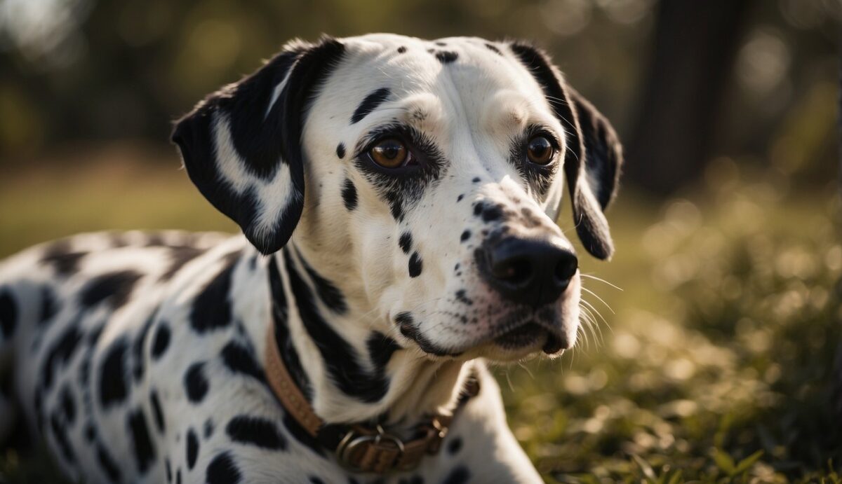 A Dalmatian dog shows signs of allergies: scratching, redness, and sneezing. Management options include medication and hypoallergenic diets
