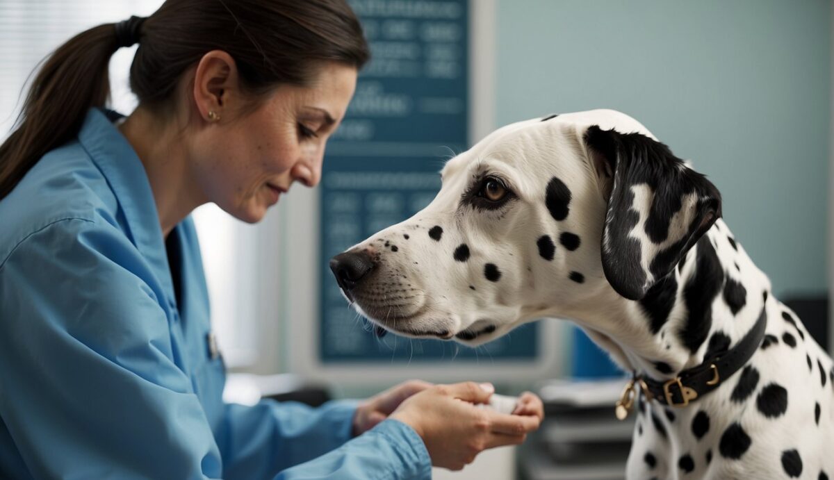 A Dalmatian with neurological symptoms is examined by a veterinarian. Diagnostic tests are performed and treatment options are discussed
