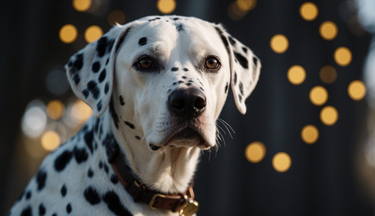A Dalmatian stands alert, with a focus on its kidneys. A chart nearby outlines signs of dysfunction and support strategies